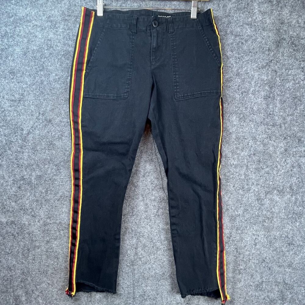 Pam & Gela Pants Womens 28 Black Side Stripe Frayed Hem Moto Sporty Retro Urban